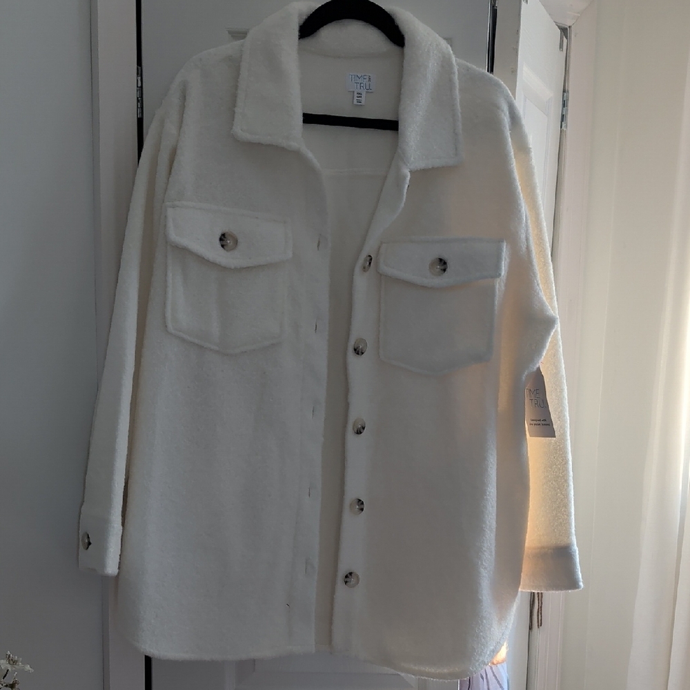 Time and Tru Cream Button-Up Shirt Jacket